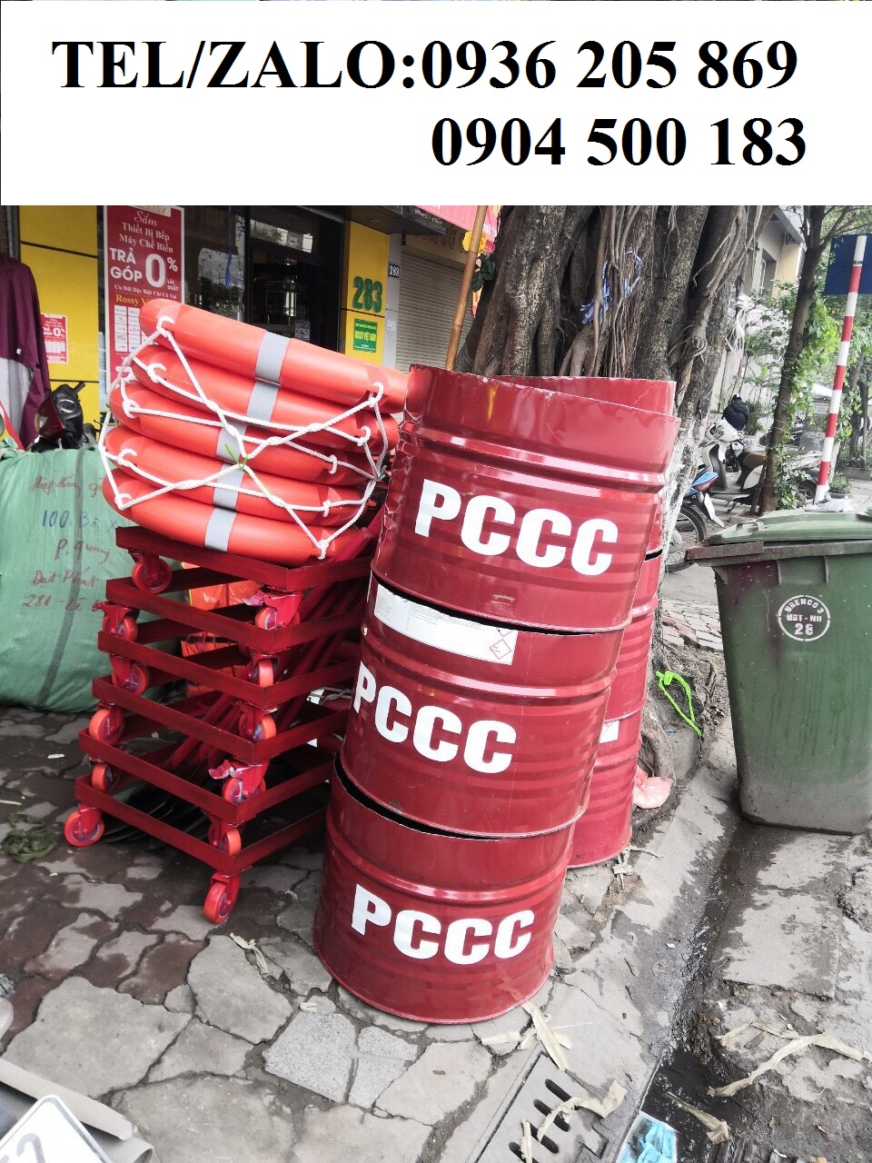 THÙNG PHI NỬA CHỮA CHÁY CÓ GIÁ ĐỠ + BÁNH XE 