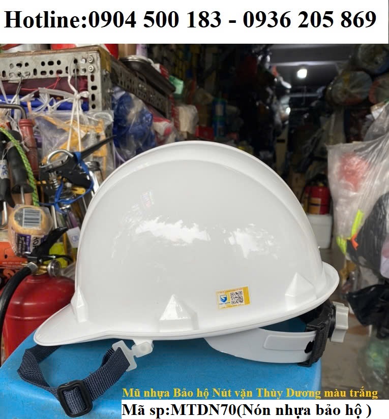 Mũ nhựa Bảo hộ Nút vặn Thùy Dương màu trắng Mã MTDN70(Nón nhựa bảo hộ)